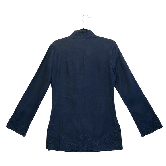 Tory Burch Linen Embroidered Floral Tunic Top Women's Sz 4 Navy Boho Designer - Picture 2 of 7